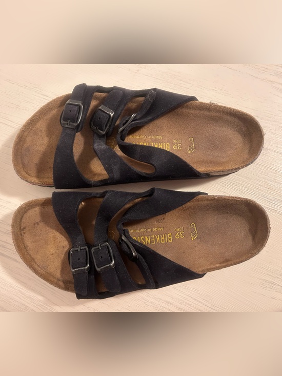 Birkenstock Shoes - Birkenstock Black Suede Triple-Buckle Slide Sandals